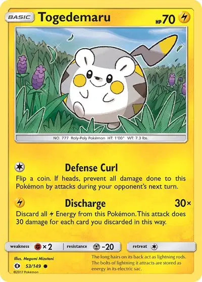 Near Mint 2017 Togedemaru – Sun and Moon Base Set #53