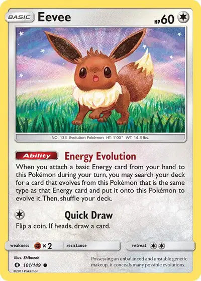 Near Mint 2017 Eevee  – Sun and Moon Base Set #101