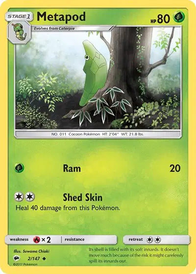 Near Mint 2017 Pokemon Metapod - Sun and Moon Burning Shadows #2/147