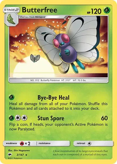Near Mint 2017 Pokemon Butterfree - Sun and Moon Burning Shadows #3/147