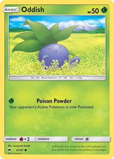 Near Mint 2017 Pokemon Oddish - Sun and Moon Burning Shadows #4/147