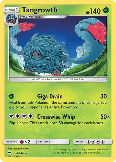 Near Mint 2017 Pokemon Tangrowth - Sun and Moon Burning Shadows #8/147