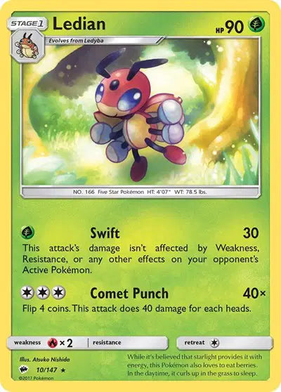 Near Mint 2017 Pokemon Ledian  - Sun and Moon Burning Shadows #10/147