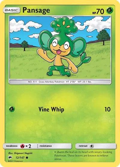 Near Mint 2017 Pokemon Pansage - Sun and Moon Burning Shadows #12/147