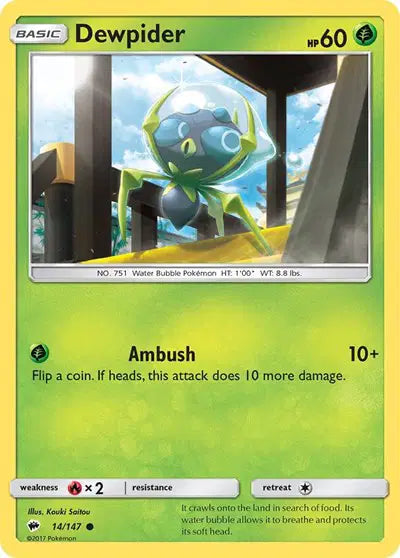 Near Mint 2017 Pokemon Dewpider - Sun and Moon Burning Shadows #14/147