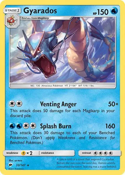 Near Mint 2021 Pokemon Gyarados Holofoil – Sun and Moon Burning Shadows #33/147