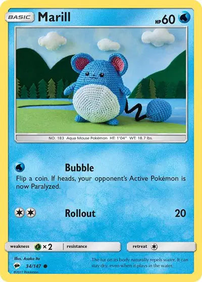 Near Mint 2017 Pokemon Marill - Sun and Moon Burning Shadows #34/147