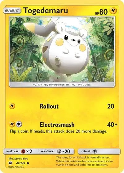 Near Mint 2017 Pokemon Togedemaru  - Sun and Moon Burning Shadows #47/147
