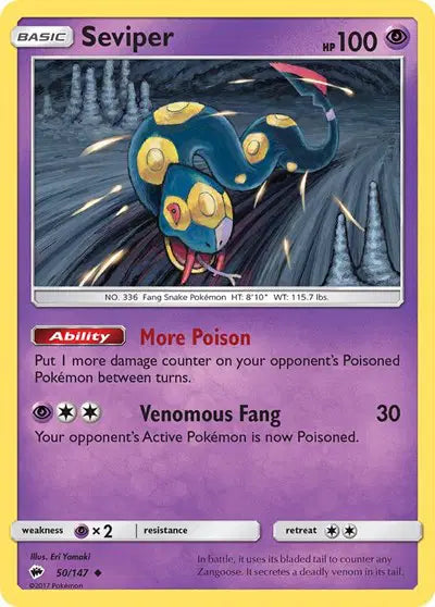 Near Mint 2017 Pokemon Seviper - Sun and Moon Burning Shadows #50/147