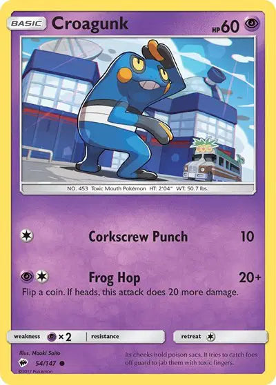 Near Mint 2017 Pokemon Croagunk - Sun and Moon Burning Shadows #54/147