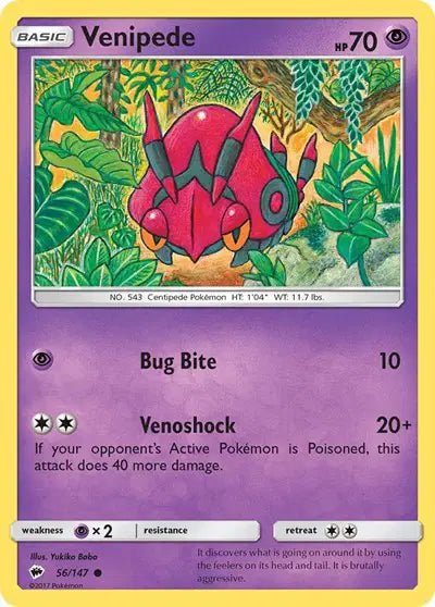 Near Mint 2017 Pokemon Venipede - Sun and Moon Burning Shadows #56/147