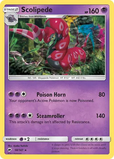 Near Mint 2017 Pokemon Scolipede - Sun and Moon Burning Shadows #58/147