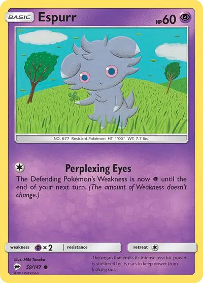 Near Mint 2017 Pokemon Espurr - Sun and Moon Burning Shadows #59/147
