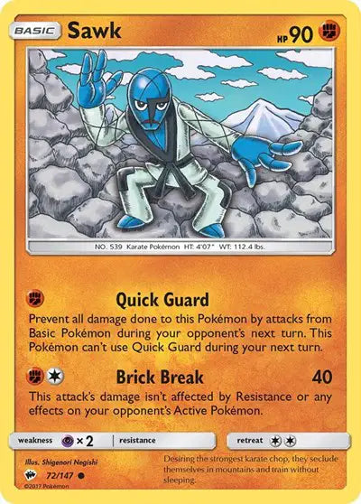 Near Mint 2017 Pokemon Sawk - Sun and Moon Burning Shadows #72/147