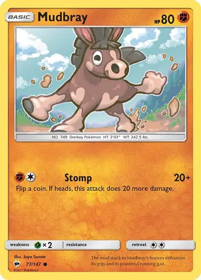 Near Mint 2017 Pokemon Mudbray - Sun and Moon Burning Shadows #77/147