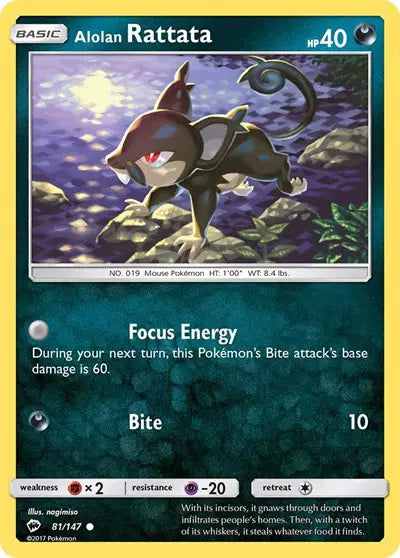 Near Mint 2017 Pokemon Alolan Rattata - Sun and Moon Burning Shadows #81/147