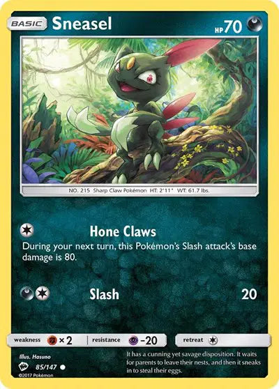 Near Mint 2017 Pokemon Sneasel - Sun and Moon Burning Shadows #85/147
