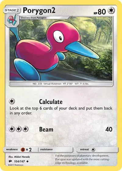 Near Mint 2017 Pokemon Porygon2 - Sun and Moon Burning Shadows #104/147