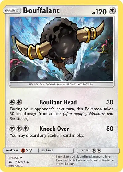 Near Mint 2017 Pokemon Bouffalant - Sun and Moon Burning Shadows #108/147