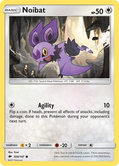 Near Mint 2017 Pokemon Noibat - Sun and Moon Burning Shadows #109/147