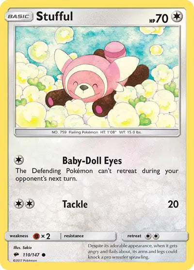 Near Mint 2017 Pokemon Stufful  –  Sun and Moon Burning Shadows #110/147