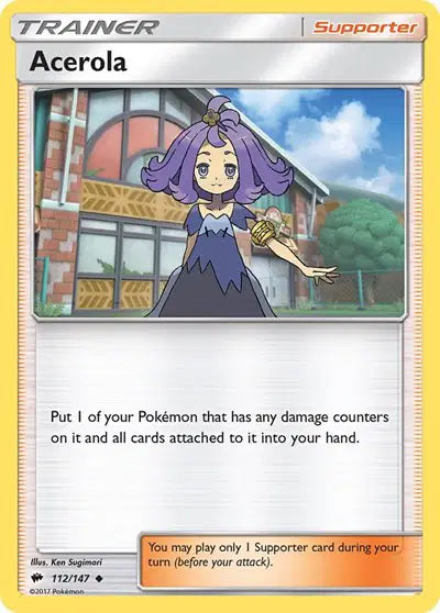Near Mint 2017 Pokemon Acerola - Sun and Moon Burning Shadows #112/147