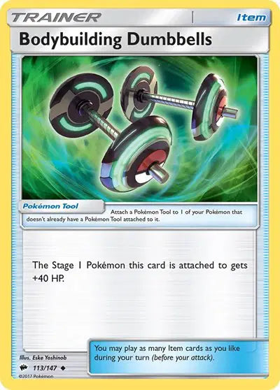 Near Mint 2017 Pokemon Bodybuilding Dumbbells - Sun and Moon Burning Shadows #113/147