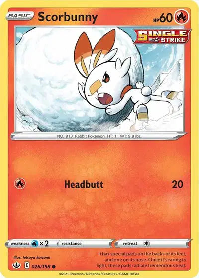 Near Mint 2021 Pokemon Scorbunny – Chilling Reign #026/198