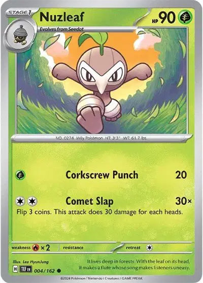 Near Mint 2024 Pokémon Nuzleaf – Temporal Forces #004/162 | Stage 1 Grass-Type TCG Card