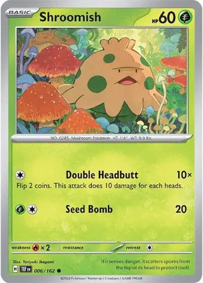 Near Mint 2024 Pokémon Shroomish – Temporal Forces #006/162 | Basic Grass-Type TCG Card