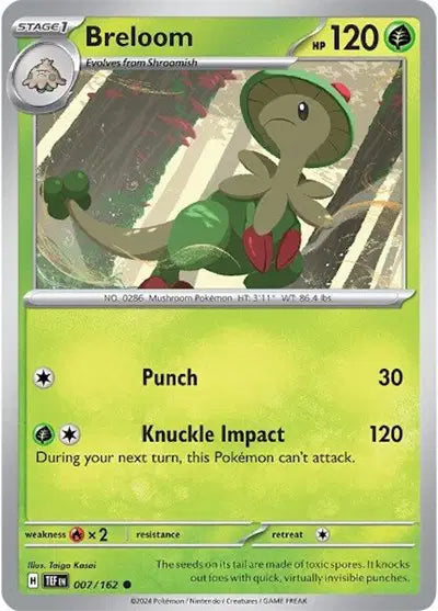 Near Mint 2024 Pokémon Breloom – Temporal Forces #007/162 | Stage 1 Grass-Type TCG Card