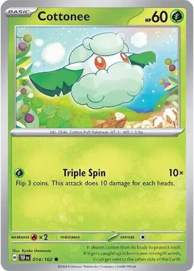 Near Mint 2024 Pokémon Cottonee – Temporal Forces #014/162 | Basic Grass-Type TCG Card