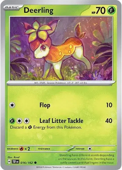 Near Mint 2024 Pokémon Deerling – Temporal Forces #016/162 | Basic Grass-Type TCG Card