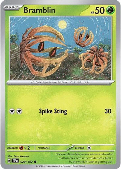 Near Mint 2024 Pokémon Bramblin – Temporal Forces #020/162 | Basic Grass-Type TCG Card