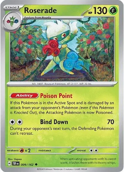 Near Mint 2024 Pokémon Roserade – Temporal Forces #008/162 | Stage 2 Grass-Type TCG Card