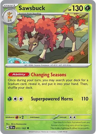 Near Mint 2024 Pokémon Sawsbuck – Temporal Forces #017/162 | Stage 1 Grass-Type TCG Card