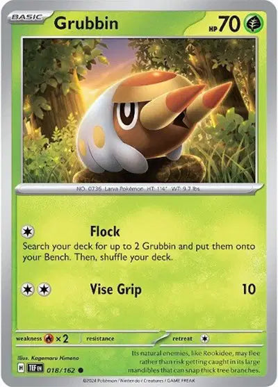 Near Mint 2024 Pokémon Grubbin – Temporal Forces #018/162 | Basic Grass-Type TCG Card