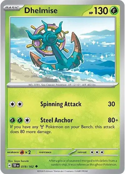 Near Mint 2024 Pokémon Dhelmise – Temporal Forces #019/162 | Basic Grass-Type TCG Card