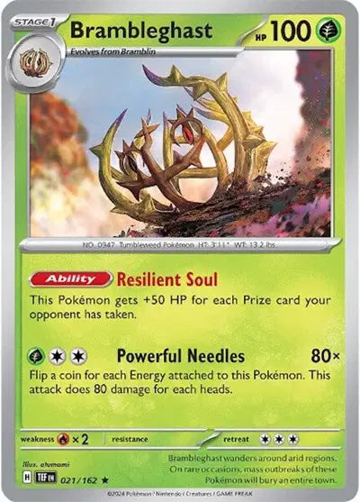 Near Mint 2024 Pokémon Brambleghast Holofoil – Temporal Forces #021/162 | Stage 1 Grass-Type TCG Card