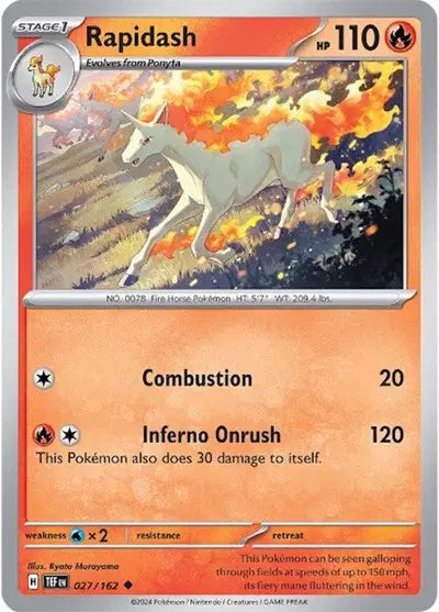 Near Mint 2024 Pokémon Rapidash – Temporal Forces #027/162 | Stage 1 Fire-Type TCG Card