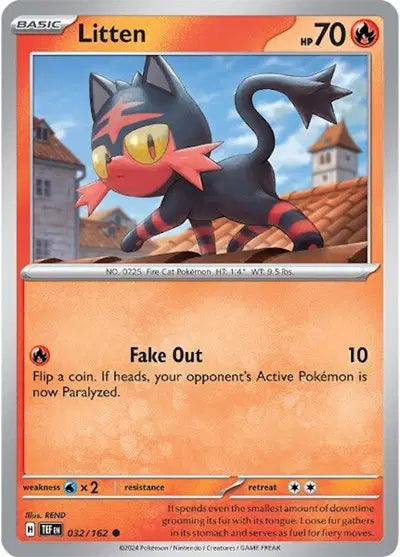 Near Mint 2024 Pokémon Litten – Temporal Forces #032/162 | Basic Fire-Type TCG Card