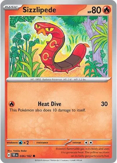 Near Mint 2024 Pokémon Sizzlipede – Temporal Forces #036/162 | Basic Fire-Type TCG Card