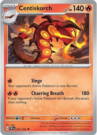 Near Mint 2024 Pokémon Centiskorch – Temporal Forces #037/162 | Stage 1 Fire-Type TCG Card