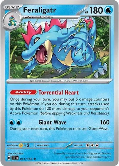 Near Mint 2024 Pokémon Feraligatr Holofoil – Temporal Forces #041/162 | Stage 2 Water-Type TCG Card