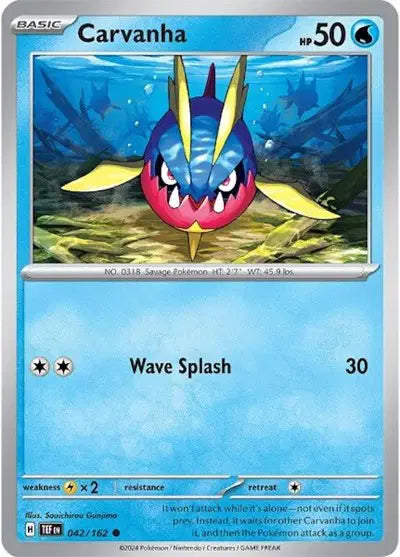 Near Mint 2024 Pokémon Carvanha – Temporal Forces #042/162 | Basic Water-Type TCG Card