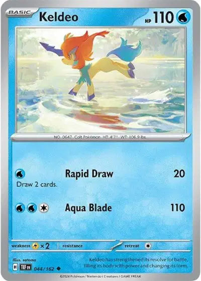 Near Mint 2024 Pokémon Keldeo – Temporal Forces #044/162 | Basic Water-Type TCG Card