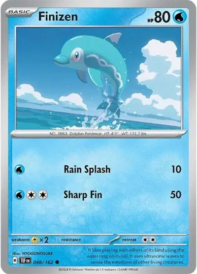 Near Mint 2024 Pokémon Finizen – Temporal Forces #048/162 | Water-Type TCG Card