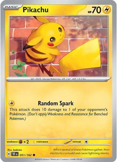 Near Mint 2024 Pokémon Pikachu – Temporal Forces #051/162 | Electric-Type TCG Card