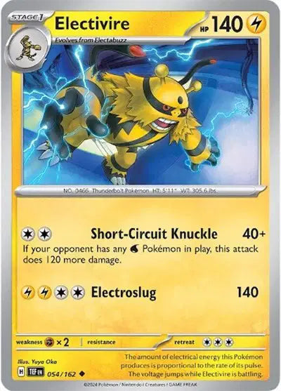 Near Mint 2024 Pokémon Electivire – Temporal Forces #054/162 | Stage 1 Electric-Type TCG Card