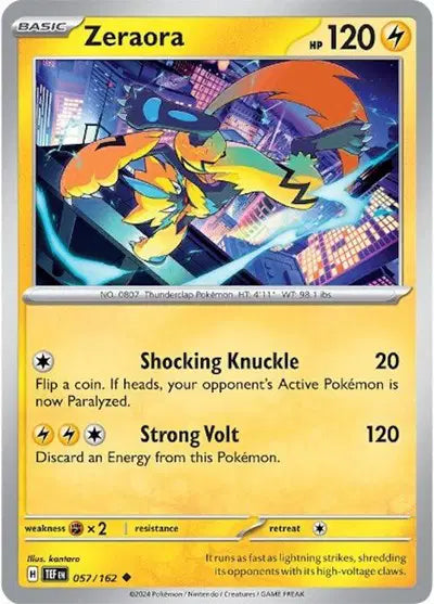 Near Mint 2024 Pokémon Zeraora – Temporal Forces #057/162 | Mythical Electric-Type TCG Card